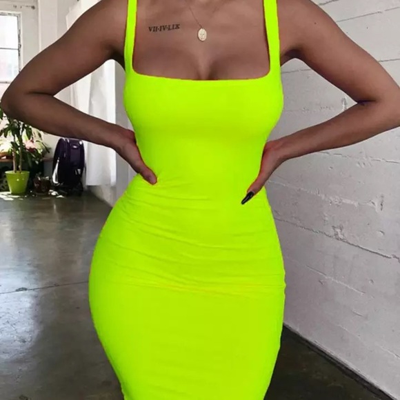 BODYCON dress NEON YELLOW - Picture 4 of 8